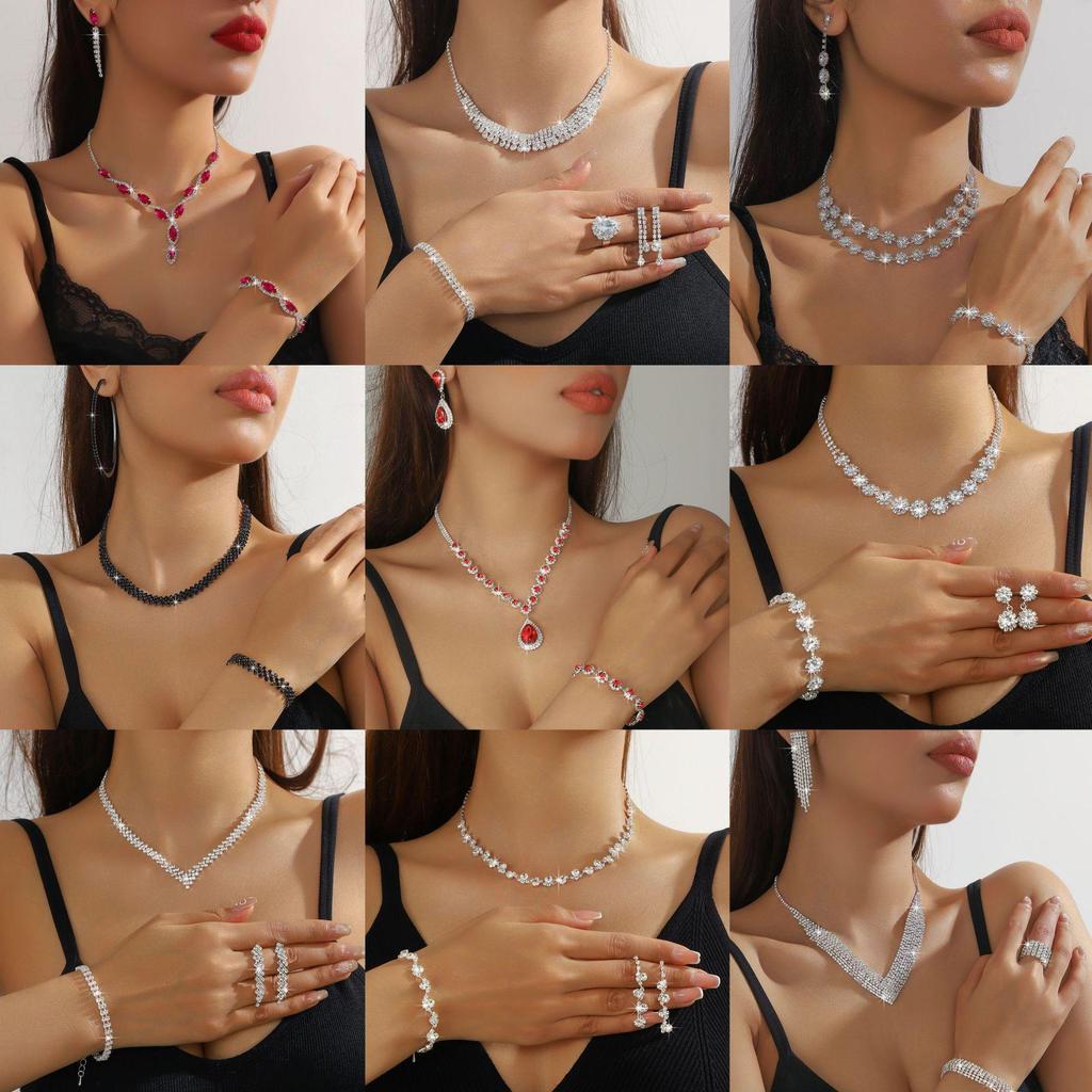 Elegant Rhinestone Zirconia Necklace & Jewelry Set for Bridal & Evening Wear