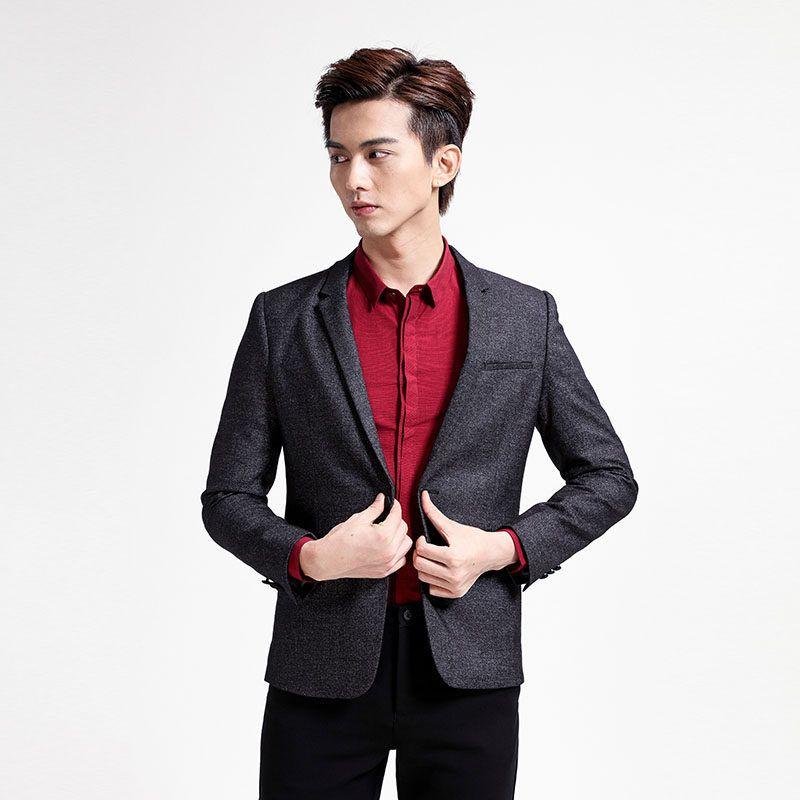 Menseye Casual Slim-Fit Dark Gray Autumn Suit