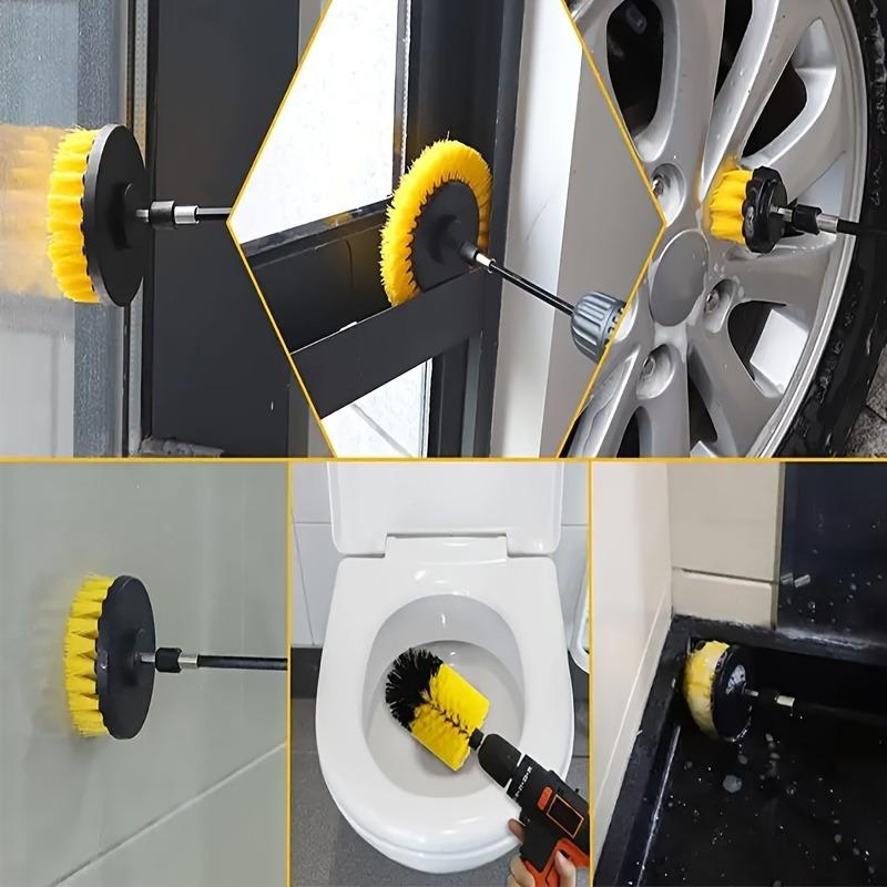 3pcs Electric washer drill brush accessory set (with extension rod) - multifunctional cleaning kit, plastic material brush