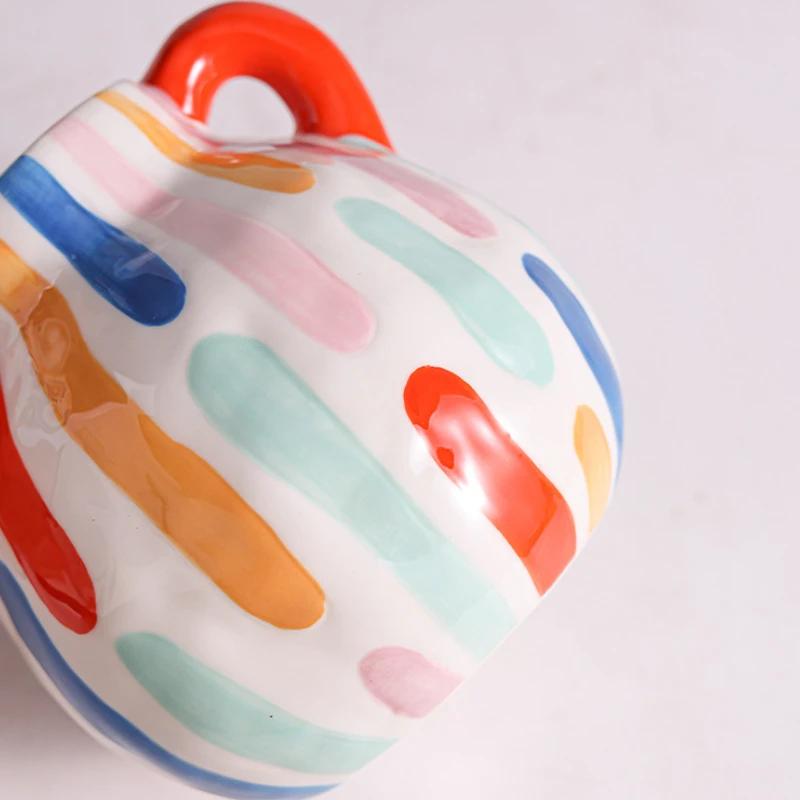 Painted Ceramic Vase Decoration, Vertical Striped Vase, Desktop Flower Planter, Restaurant Desktop Decor, Home Accessories, 1pc