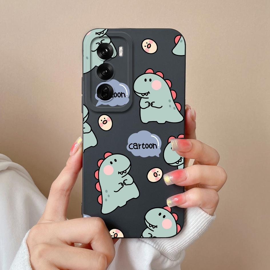 Handyhülle für Oppo Realme Narzo N63 C61 C63 Reno 12 Reno12 Pro F Bumper Beliebte Cartoon Dinosaurier Hülle Anti-Sturz Flüssigsilikonhülle für OPPO Hüllen