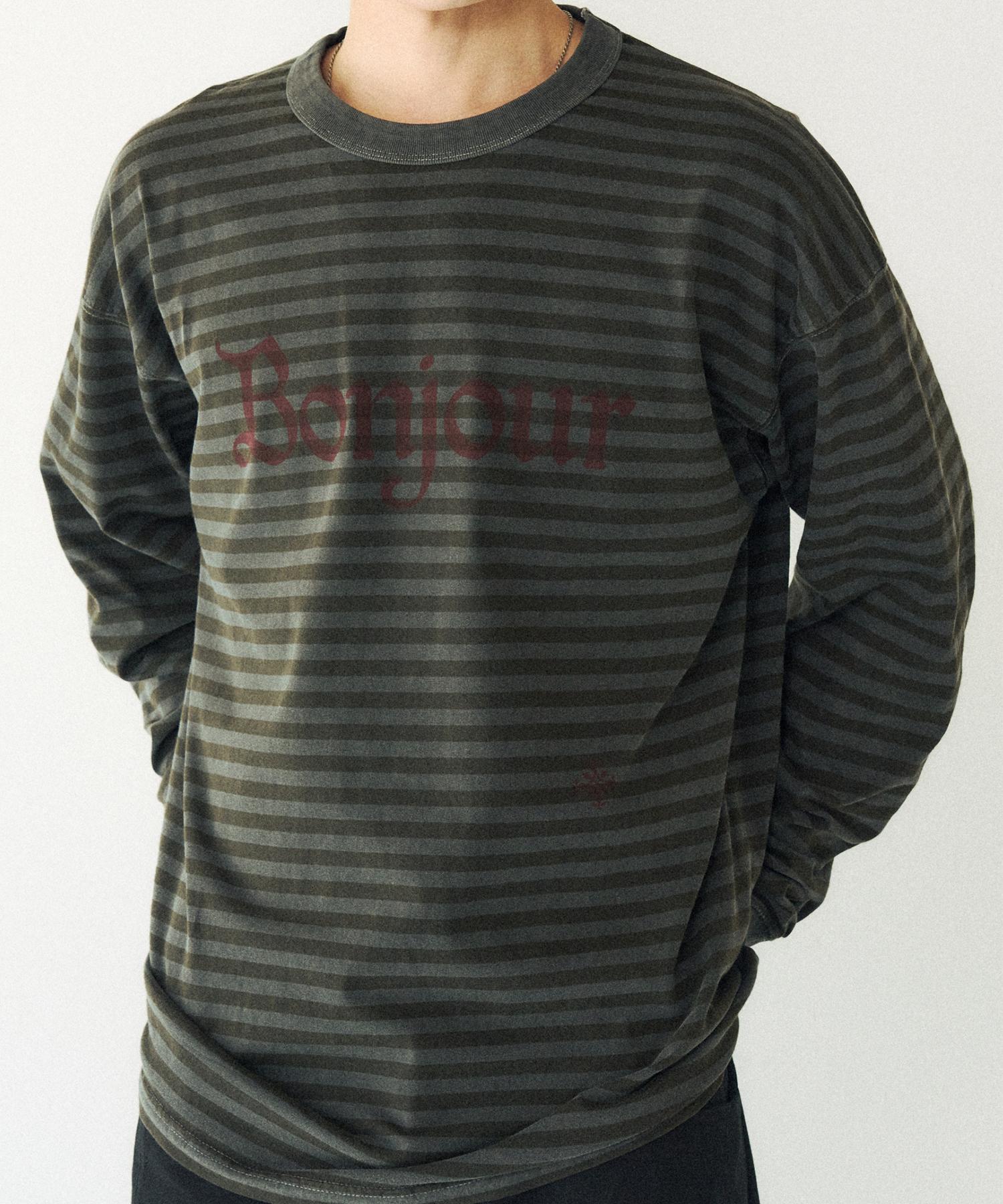 Slow Acid Pigment Vintage Stripe Long Sleeve [Khaki] Khaki/M