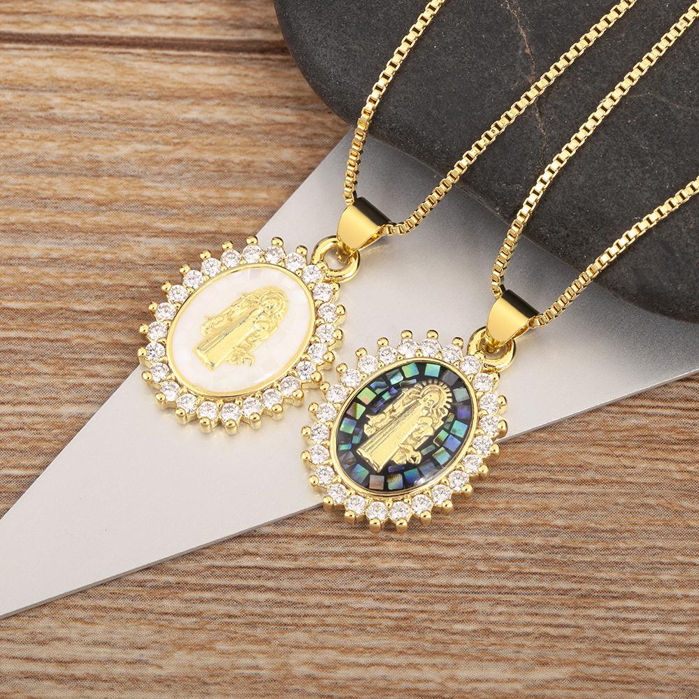 Nidin New Fashion Religious Style Pave Shiny Crystal Zircon Charm Pendant Necklace For Women Daily Party Wholesale Accessories