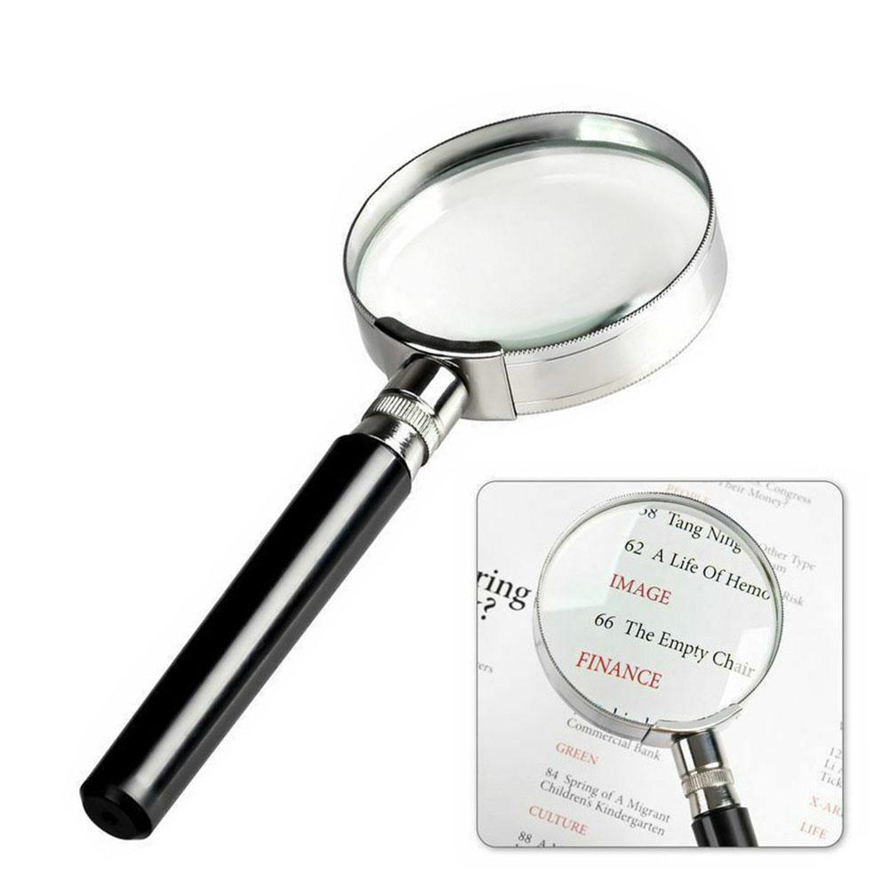 10X Magnification Handheld Magnifier Magnifying Glass Handle 50mm Handheld Semi-metallic Stainless Steel Magnifier