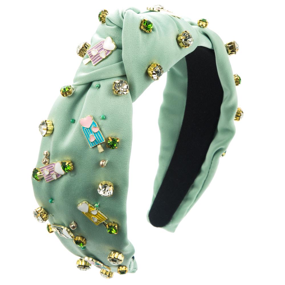 

Повязка на голову с драгоценными камнями и жемчугом в стиле барокко, сшитая вручную - модный весенний аксессуар для волос зелёный