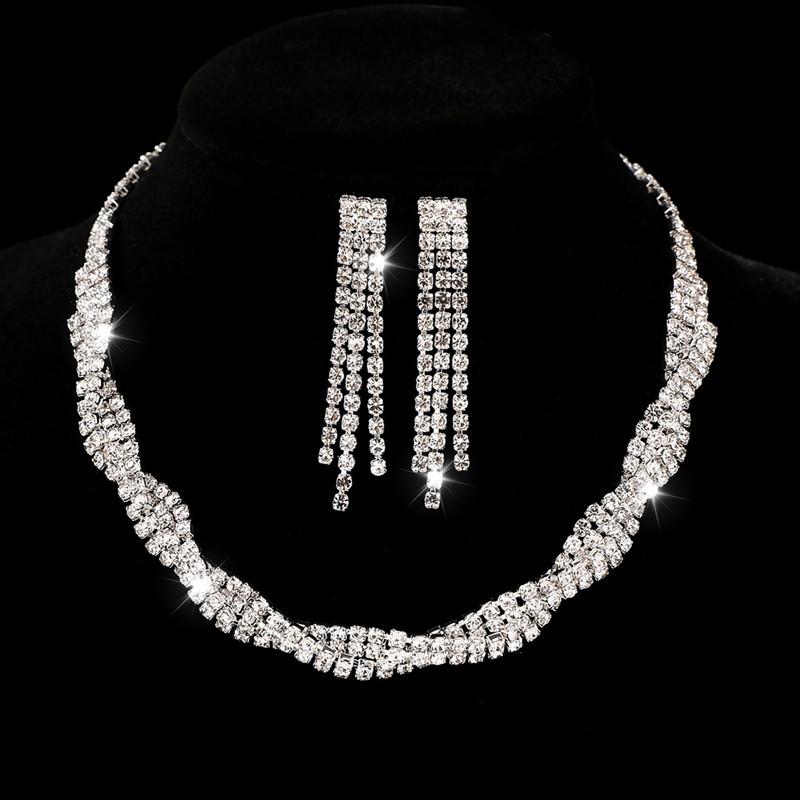 Bridal Accessories Three-piece Set Wedding Fashion Full Diamond Zircon Water Drop Necklace Earrings Wedding Accessories