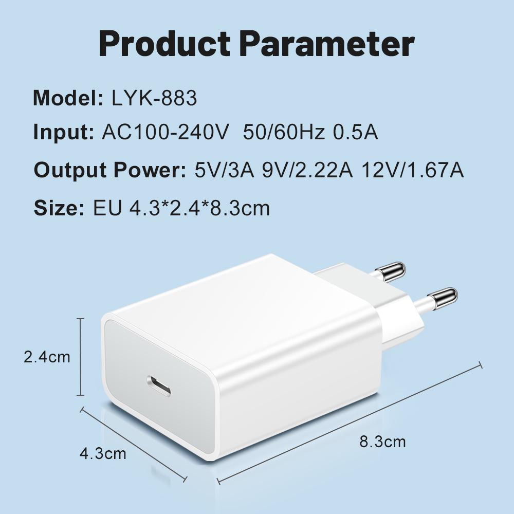 20W QC3.0 PD Single Port Travel Charger with US/EU/UK Specs