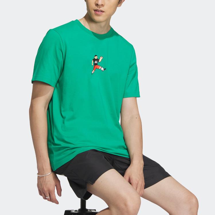 Adidas Graphic Story Tee Letter Cartoon Print Sport Casual Short Sleeve T-Shirt Men Tops Grass-Green IA8118