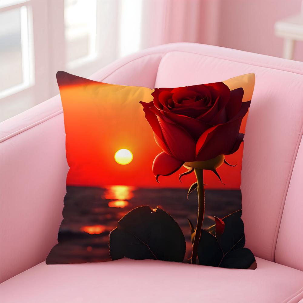 Romantic Red Rose Floral Cushion Cover Pillowcase Short Plush Invisible zipper Room Sofa Cushion Cover