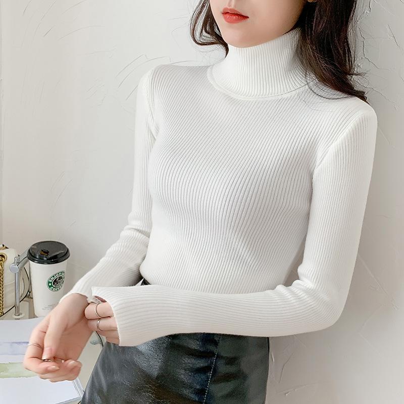 Damen Strickpullover mit verdicktem hohen Kragen - Slim Fit, vielseitig, koreanischer Stil, Herbst- und Wintermode.