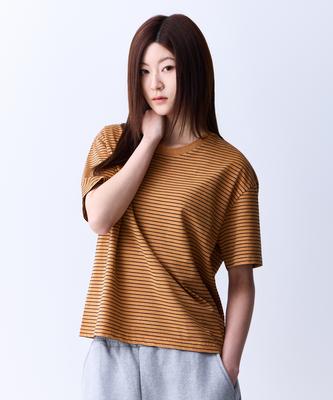ADERNM Summer Daily Striped Crop T-Shirt Camel