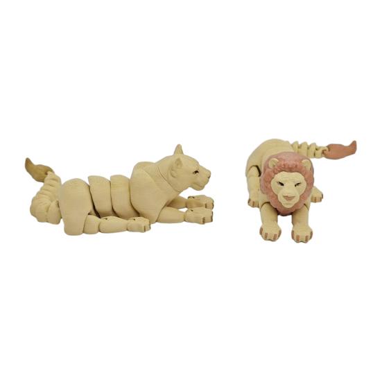 Yousheng 1/2Pcs 3D Printed Lion Figurine Movable Joints Male Female Lion Figure Articulated Animal Model Fidget Toy Home Office Bookshelf Decoration