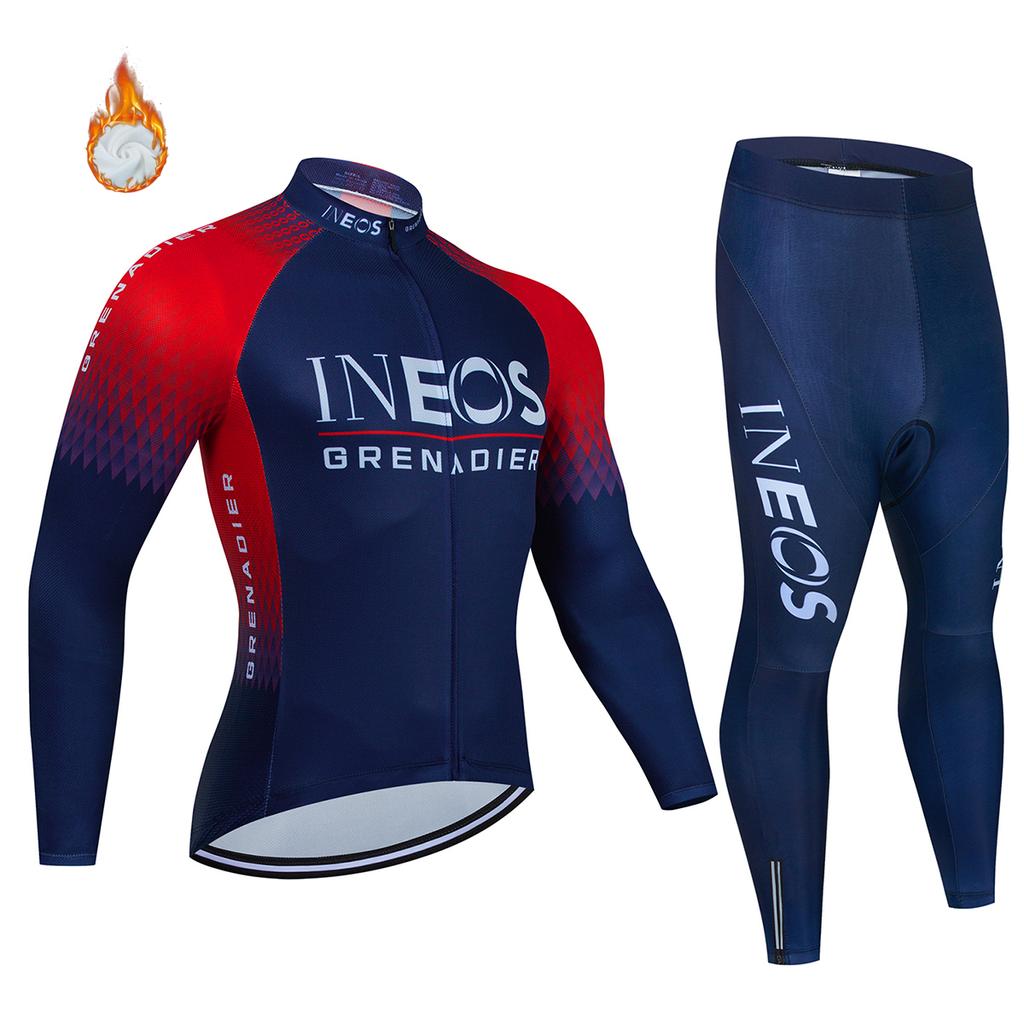 Conjunto de ropa de ciclismo para hombre Ineos Grenadier Pro Team Tricuta 2026: chaqueta, culotte y maillot con gel. Traje de invierno de forro polar.
