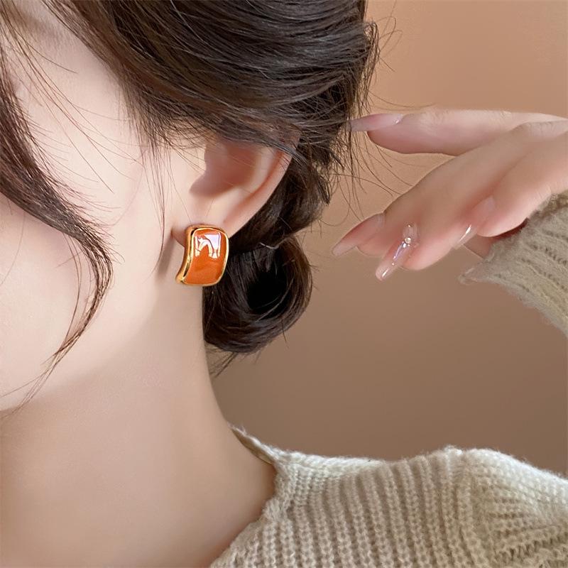 Drip Oil Square Earrings Ins Wind Simple Personality Stud Earrings Fashion Temperament High Sense Earrings