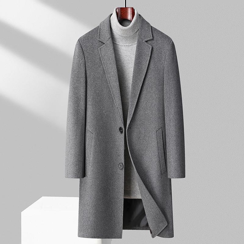 Herbst und Winter mittellanger Wollmantel Herren im britischen Stil verdickter Windjacke High-End-Kaschmir-Wollmantel