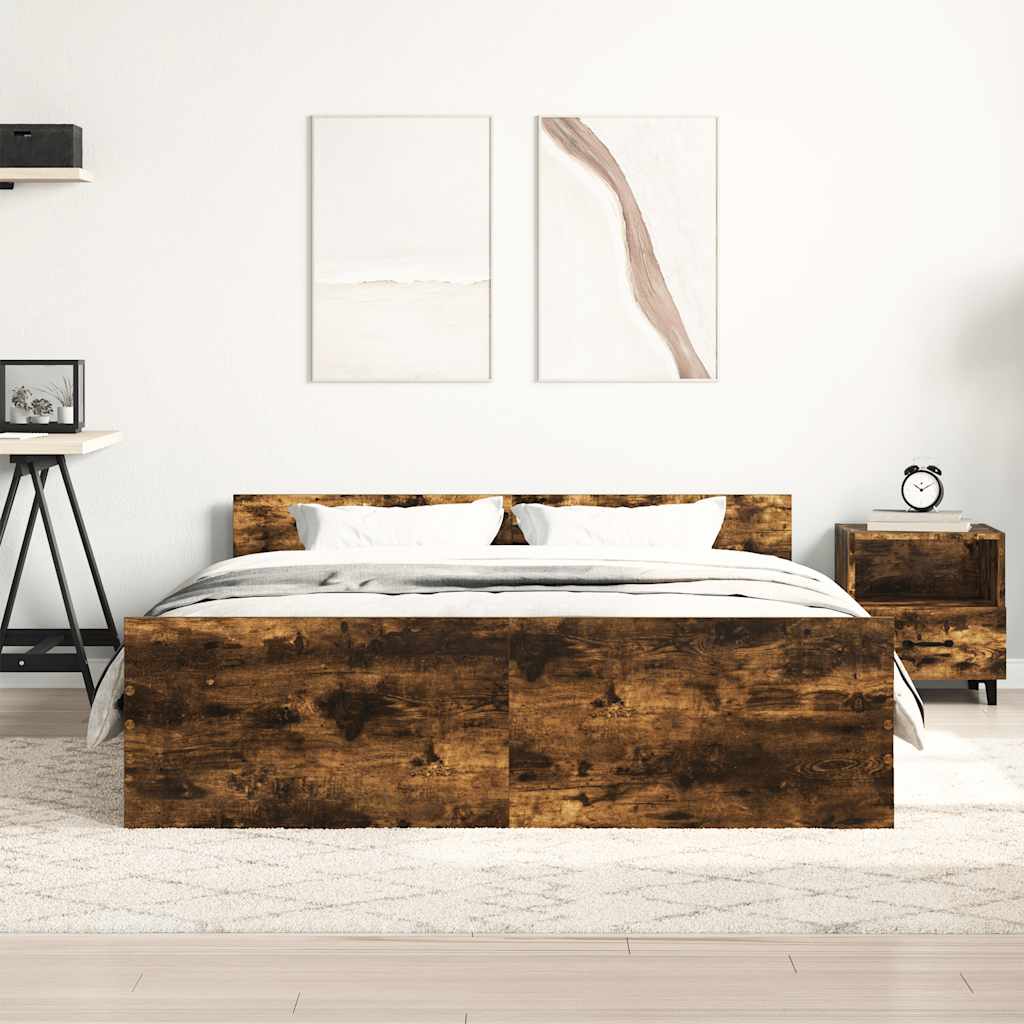 Vidaxl Rama Łóżka Z Wezgłowiem I Zanóżkiem, Przydymiony Dąb, 140X200Cm
