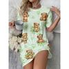 [Comfortable|Floral Prints] Comfortable Ladies' Nightgown | Short-Sleeve with Bear & Floral Prints