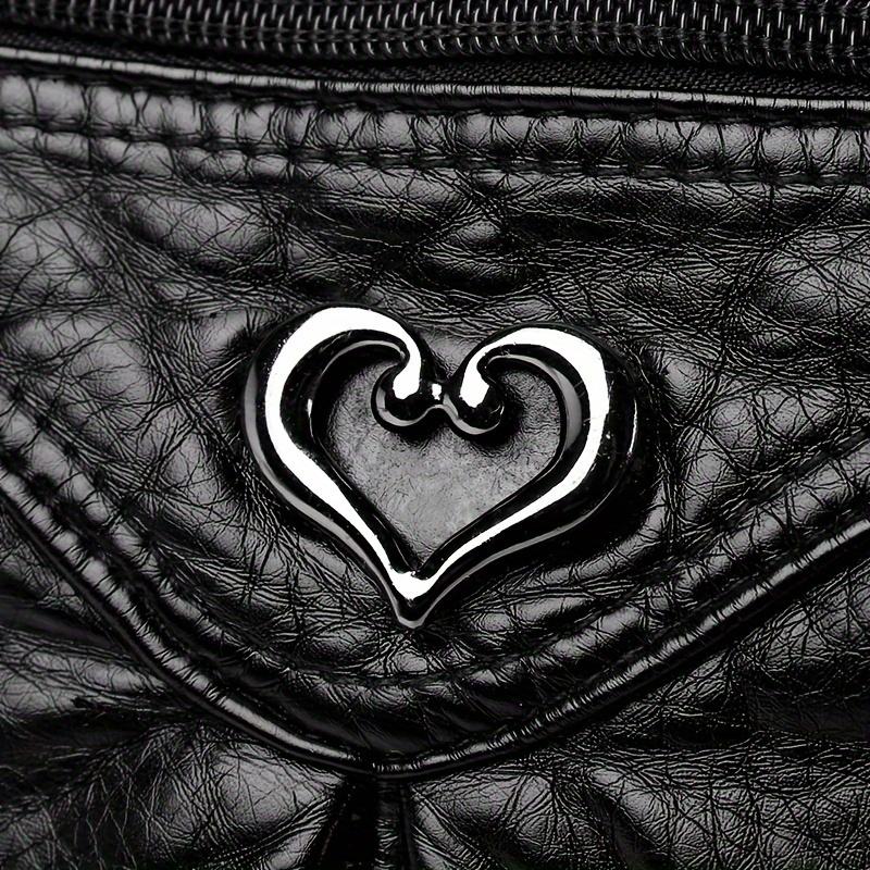 Umhängetasche mit großem Fassungsvermögen, Handtasche aus einfarbigem PU-Leder mit Herzschnalle, All-Match-Umhängetasche für Damen