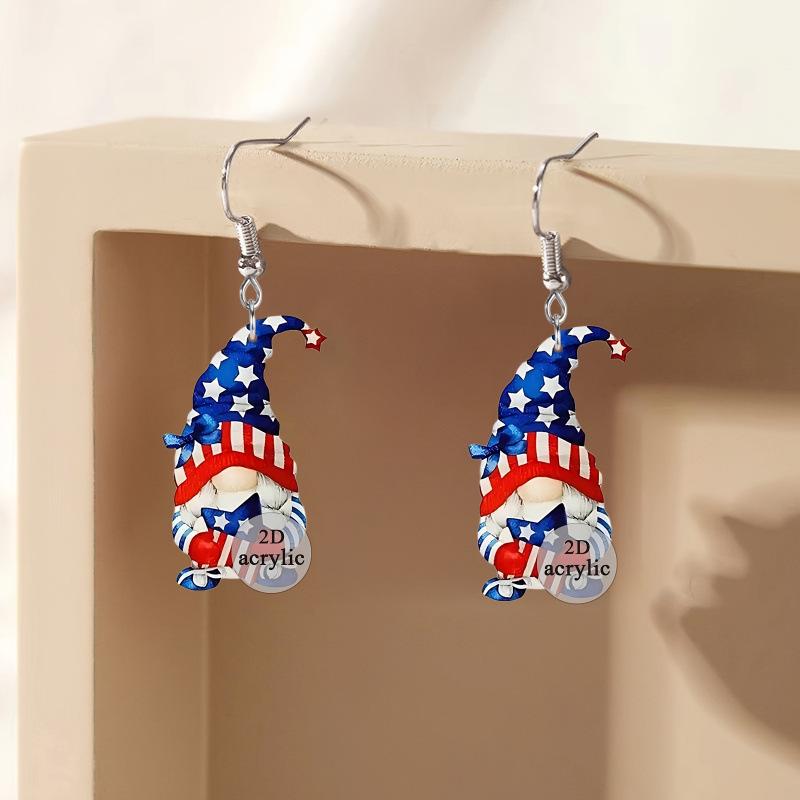 American Flag Acrylic Animal Earrings - Red & White Independence Day Theme
