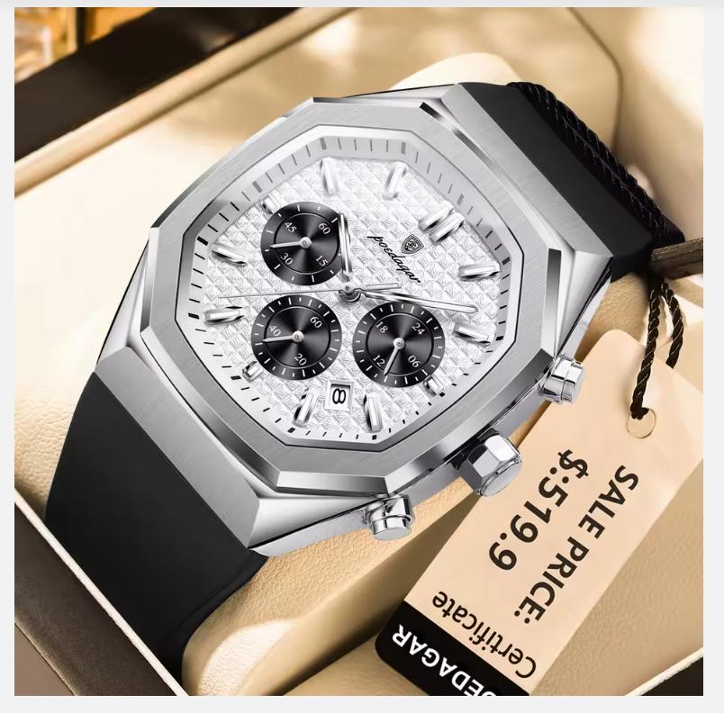 

Деловые часы для мужчин Водонепроницаемые Люминесцентные Хронограф Дата Мужские наручные часы Силиконовый ремешок Кварцевые Мужские часы Мужские+Коробка