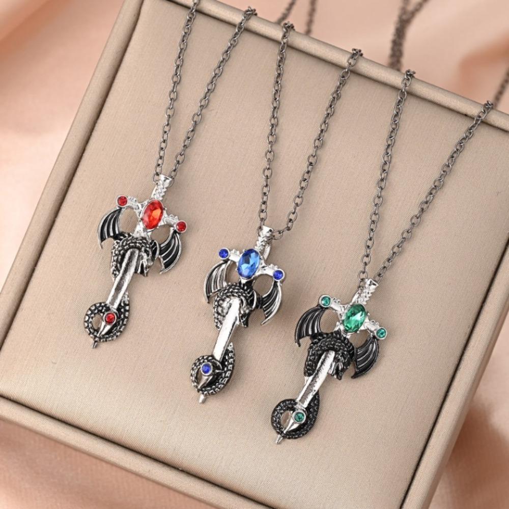 Retro Dragon Sword Pendant Necklace, Boys Necklace Jewelry Accessories, Cross Sword Charm Necklace Gift