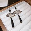 New Chinese Clear Ink Folding Fan Ear Hook Guochao Personality Retro Temperament Water Drop Earrings Niche Versatile Earrings Women