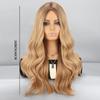 MISS WIG Hellbraune, blonde, lange, gewellte synthetische Perücken mit natürlichem Mittelteil, tägliches Haar für Frauen, Cosplay