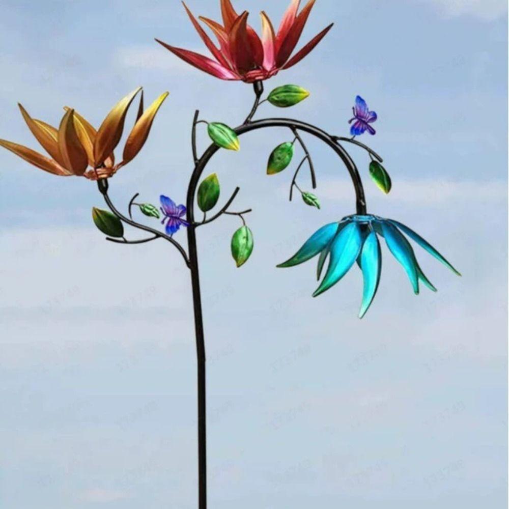 Garden Stake Metal Wind Spinner Creative with Spinning Flowers Gardening Plug Durable Wind Rotator Park