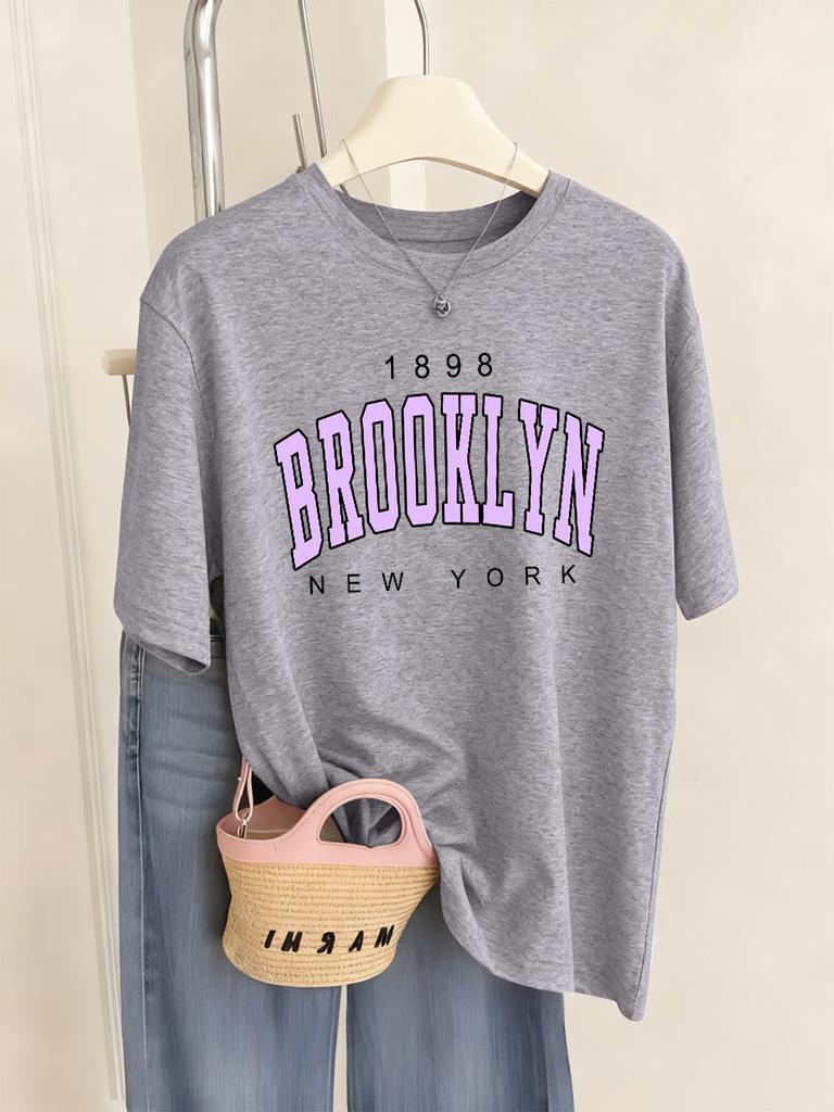 Brooklyn New York Letter Printed TShirts Women Basics Soft Short Sleeve Tops ONeck Loose T Shirts Summer Casual Womans Clothes