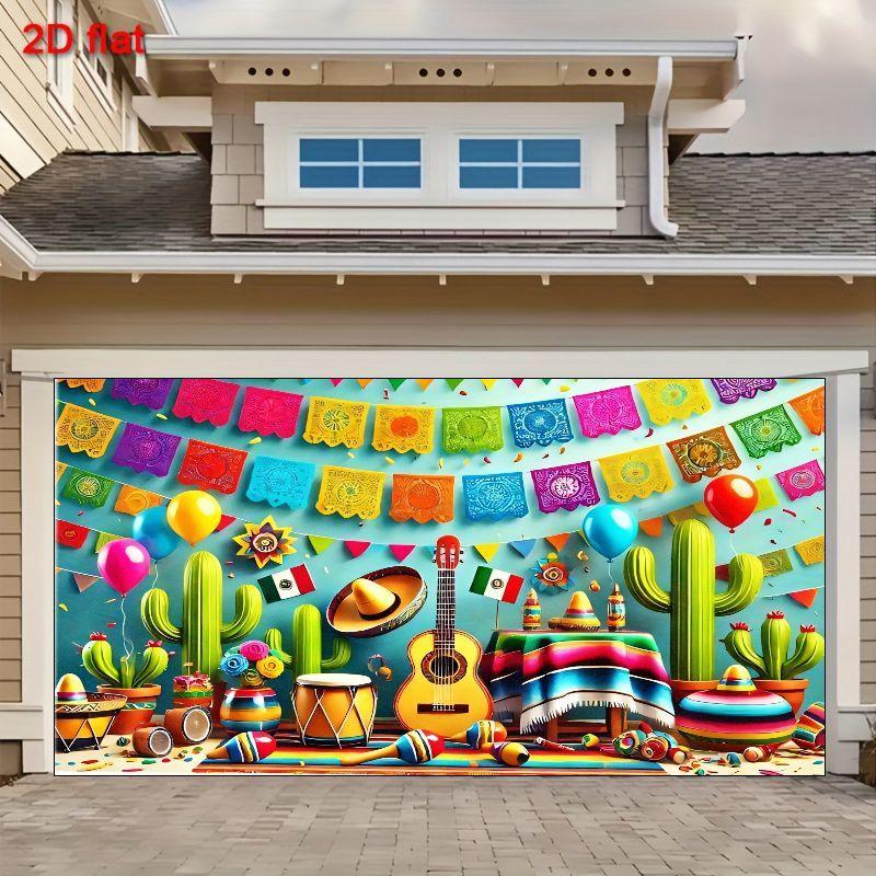 2D Flat Banner 1 Piece of Festive Mexican Carnival Background Fabric Suitable for Party Decoration Polyester Material