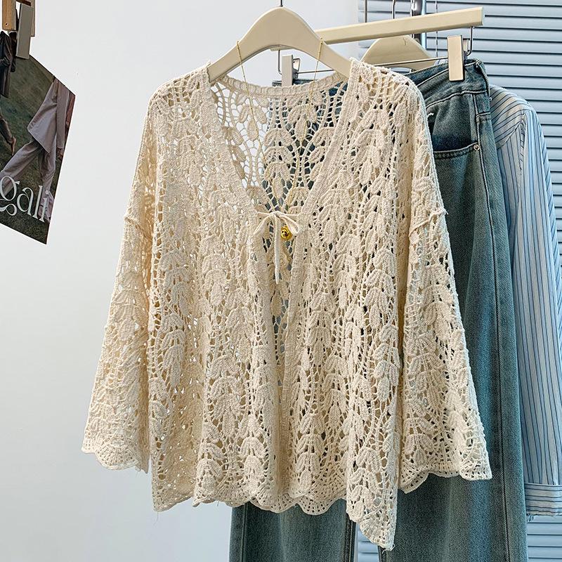 Spring Bohemian Crochet Cardigan Top 2XL абрикосовый