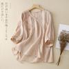 New Summer Style 700-quarter Sleeve Embroidered Shirt for Women's Literary Retro Loose Embroidered Cotton and Linen Top