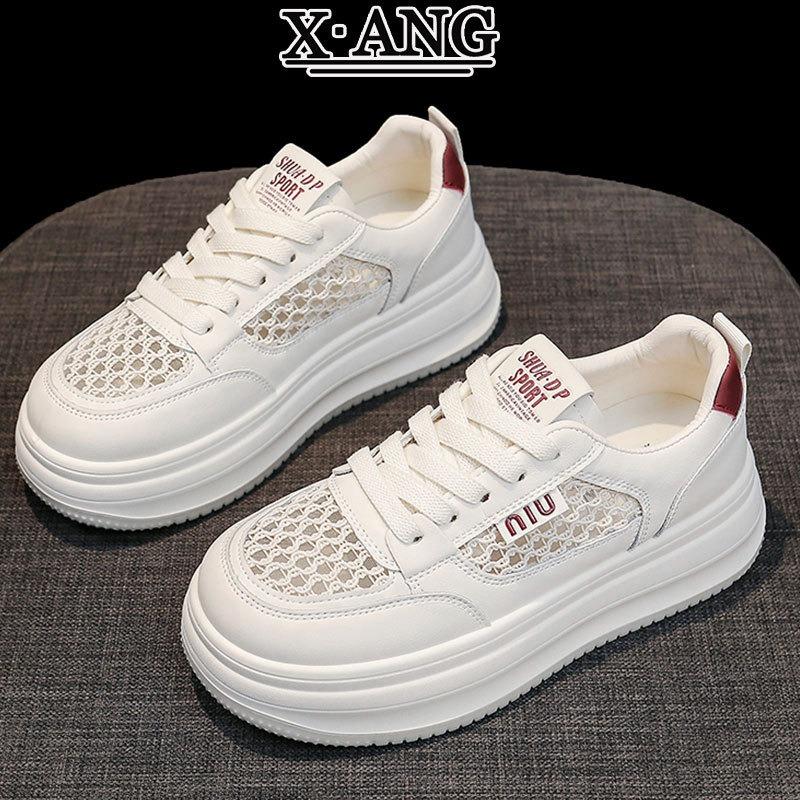 Summer Lace Mesh Breathable Leather Little White Shoes Soft Sole Women's Shoes New Casual Sports Shoes Thick Baseplate Shoes