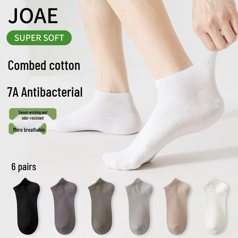 JOAE Men's 7A Antibacterial Cotton No-Show Athletic Socks (6-Pair Pack)
