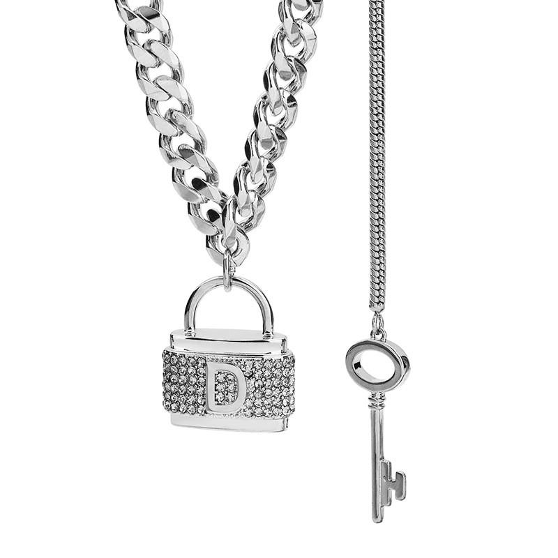 Elegant Titanium Steel D Letter Pendant Necklace With Sparkling Rhinestones For Women Silver