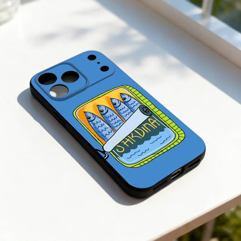 

Fish Funny S-Sardines Phone Case For iPhone 17,16,15,14,13,12,11,Pro,Max,Plus,E,SE4,Air,Mini Black Precise Hole Matching iPhone11