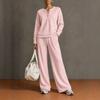 Damen Zweiteiliges Set Langarm-Sweatshirt und Weite Hosen Einfarbig Lässig