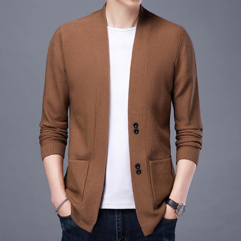 Neue Strickjacke für Herren im Herbst, modische und einfache Langarm-Freizeitjacke mit Taschen