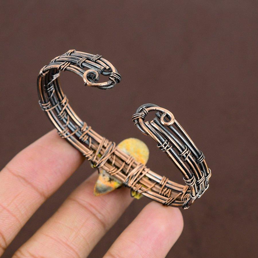 Natürlicher Hummel-Jaspis-Edelstein, Kupferdraht, Wickelarmband, verstellbar, U3K40