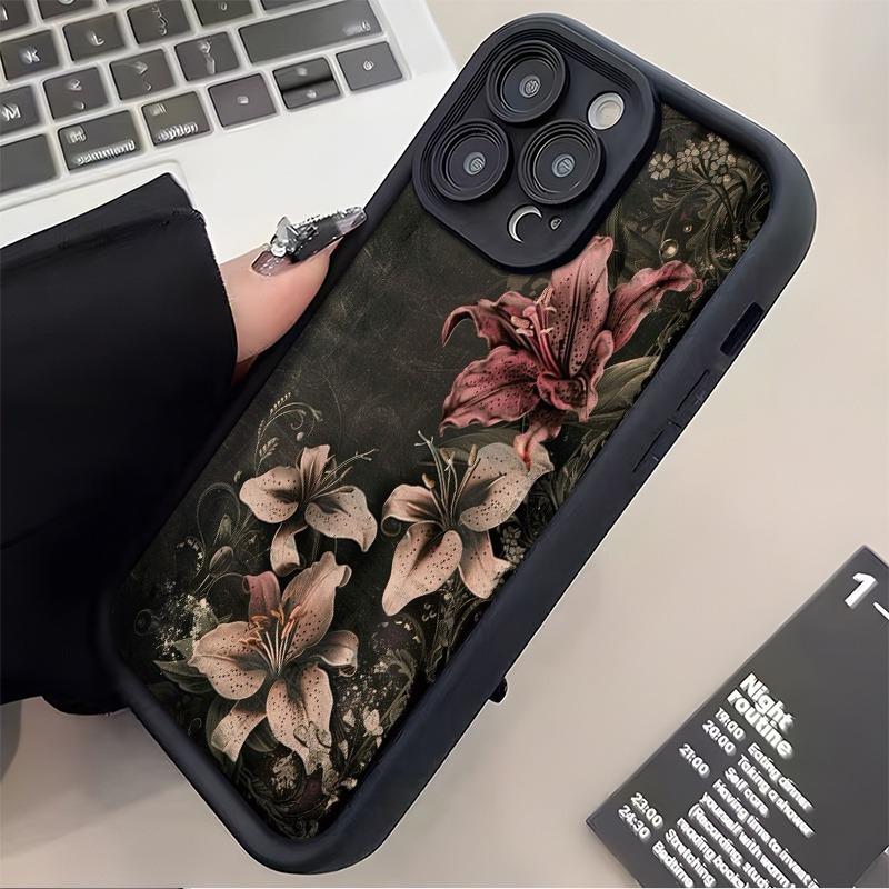 High End Lily Print Phone Case Suitable for iPhone 17 16 15 14 13 12 11 Pro/Max/Plus Anti Drop and Shockproof Back Cover