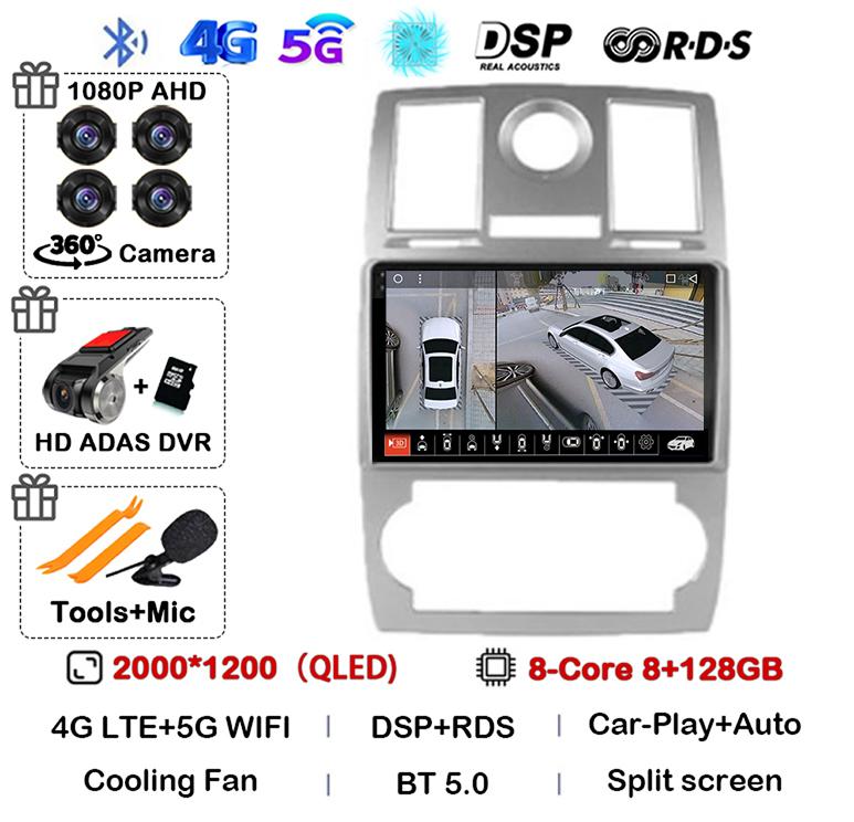 Android 14 Auto Carplay 4G+WIFI For Chrysler Aspen 300C 2004 2005 2006 2007 2008 Multimedia Video Player Car Radio GPS Stereo BT