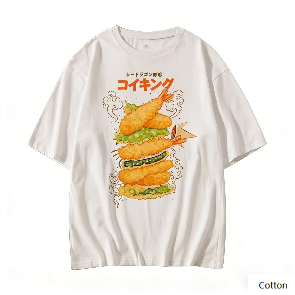 Cute Cartoon Maguro Sushi Character Graphic TShirt Japanese Wave Print Pure Cotton Tee Kawaii Streetwear Style Unisex Top