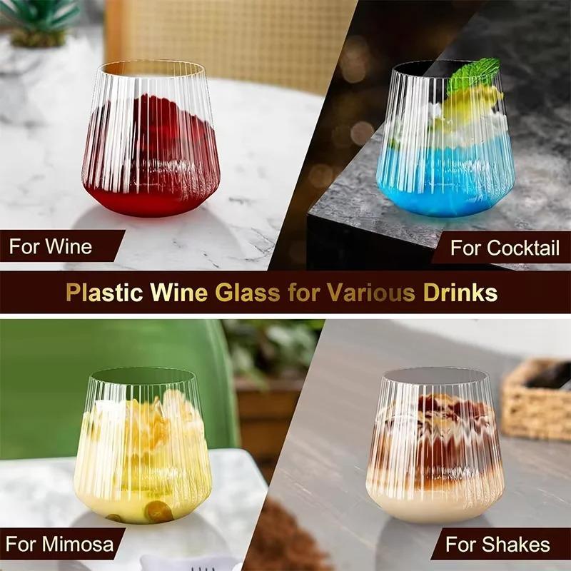 Plastic Ribbed Wine Glass Cocktail Glass Shatterproof Transparent Beverage Cup for Weddings Gatherings and Events