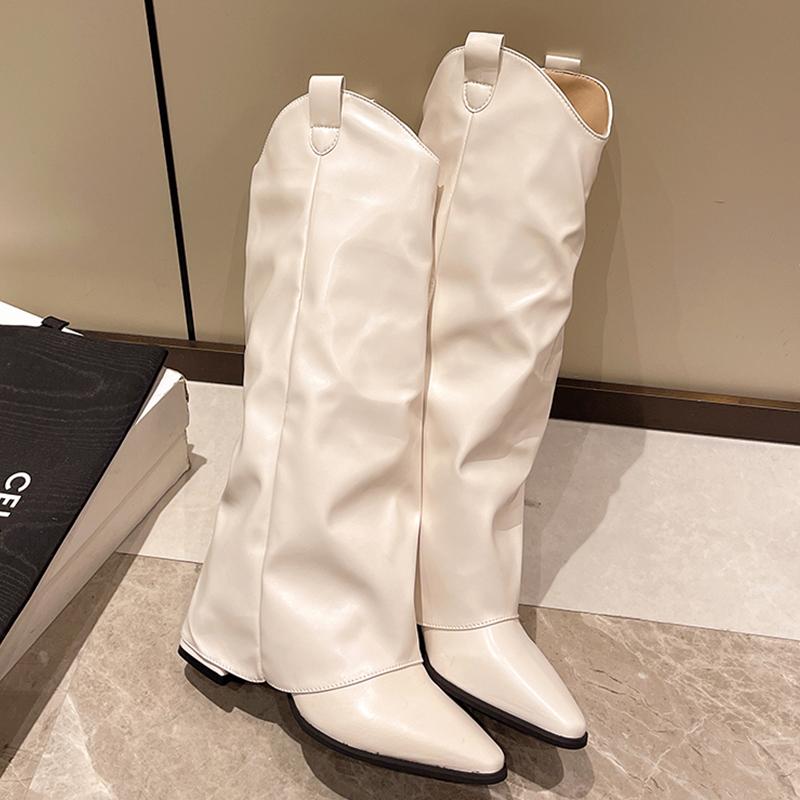 Pointed Toe Women High Boots High Heels Sexy Leather Shoes Woman 2025 Trend Winter Fashion Brand Cozy Goth Chelsea Boots Mujer