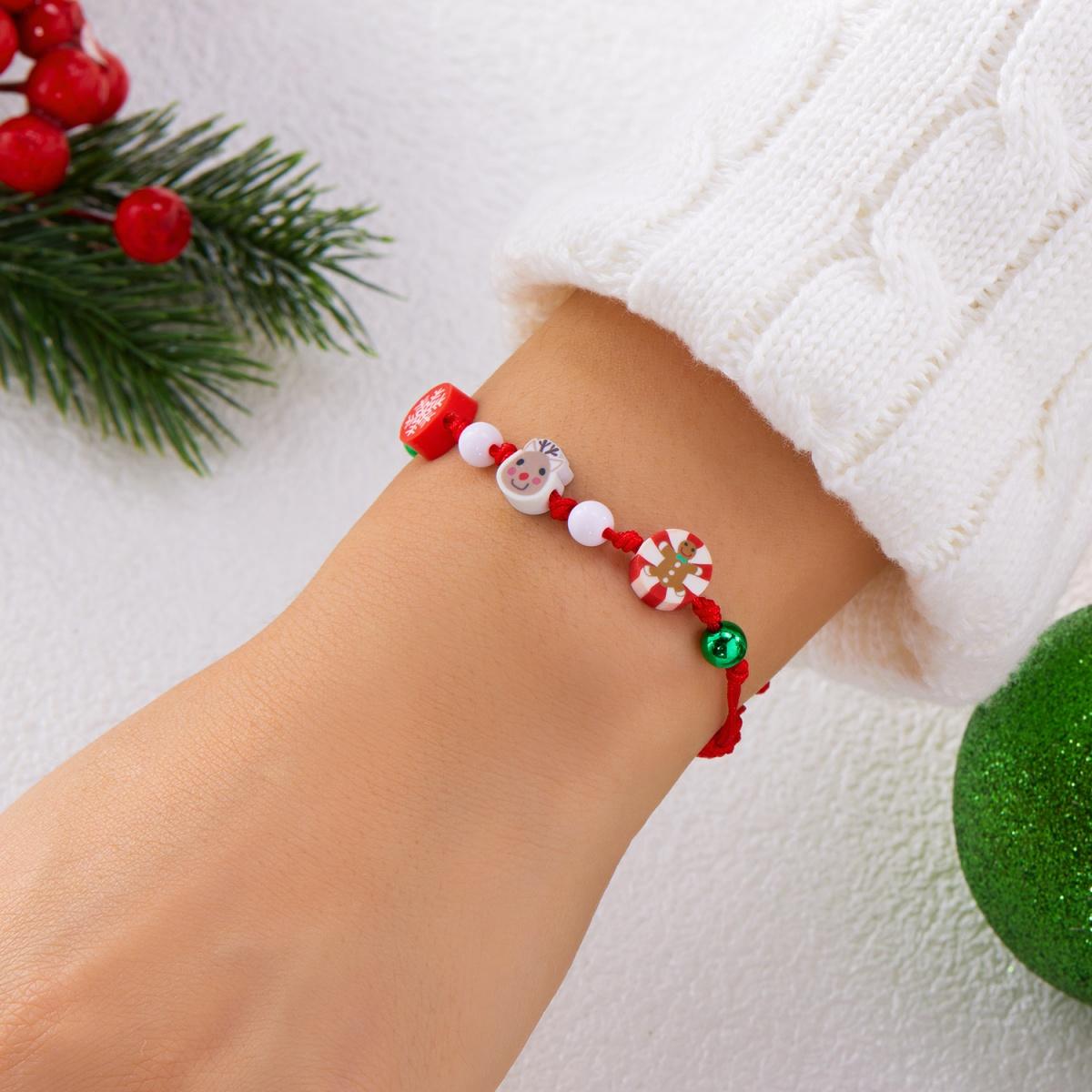 

Christmas Soft Clay Snowman Snowflake Tree Santa Claus Gingerbread Deer Bracelet Handmade Braided Bangle For Women Men Jewelry