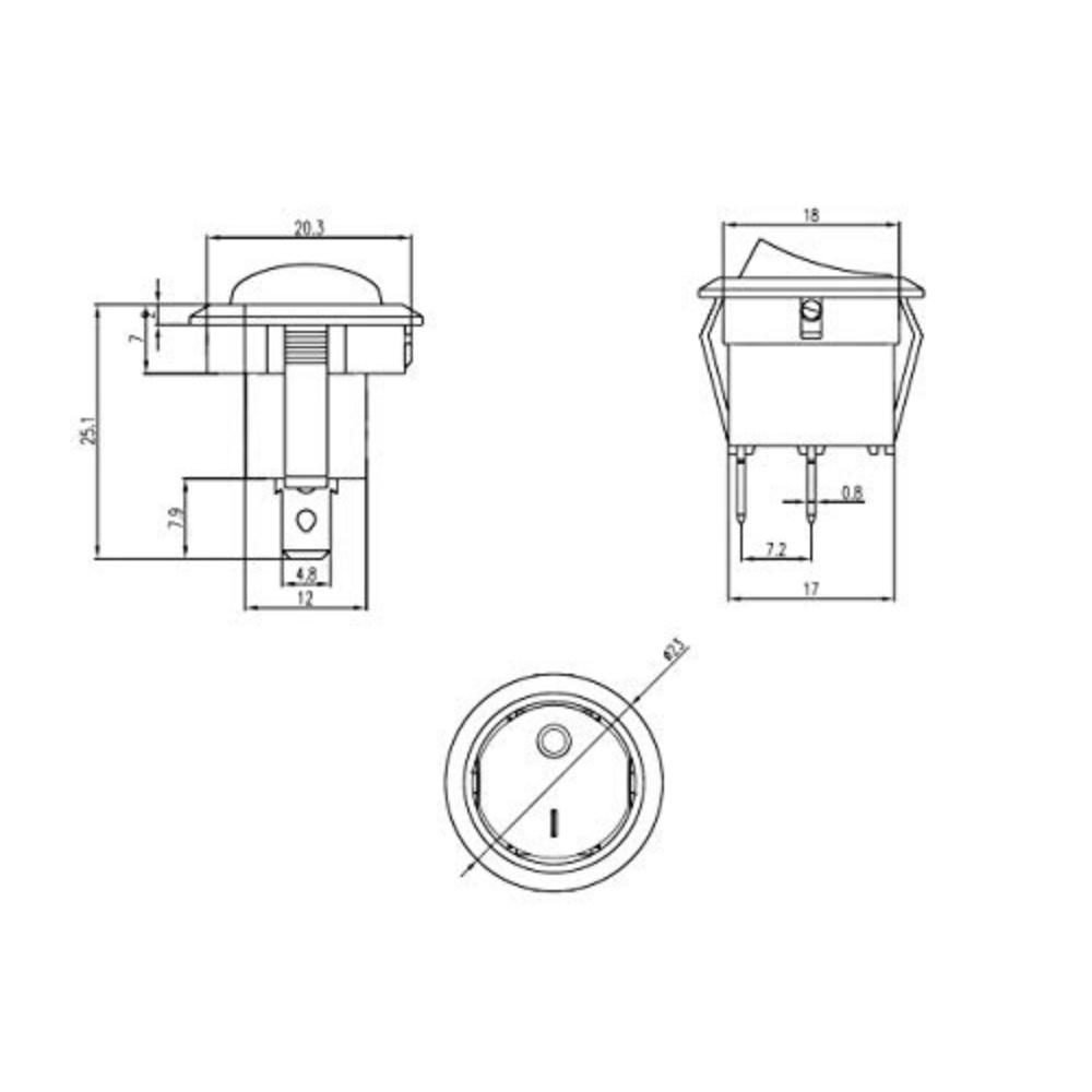 5 X Car Switch/Rocker Switch/On/Off/1-0/Dc 12V/24V Ac 10A/125V 6A/250V Spst/Snap-In Mounting Diameter 20 Mm Bore Lockable/Car Van Yacht Boat