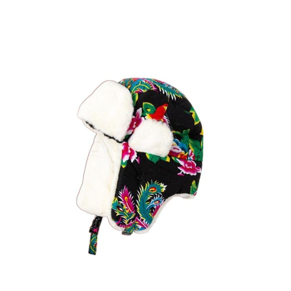 Floral Hooded Scarf Pullover Hat Bird Balaclava Bonnet Hat Plush Flower  Hat  Streetwear