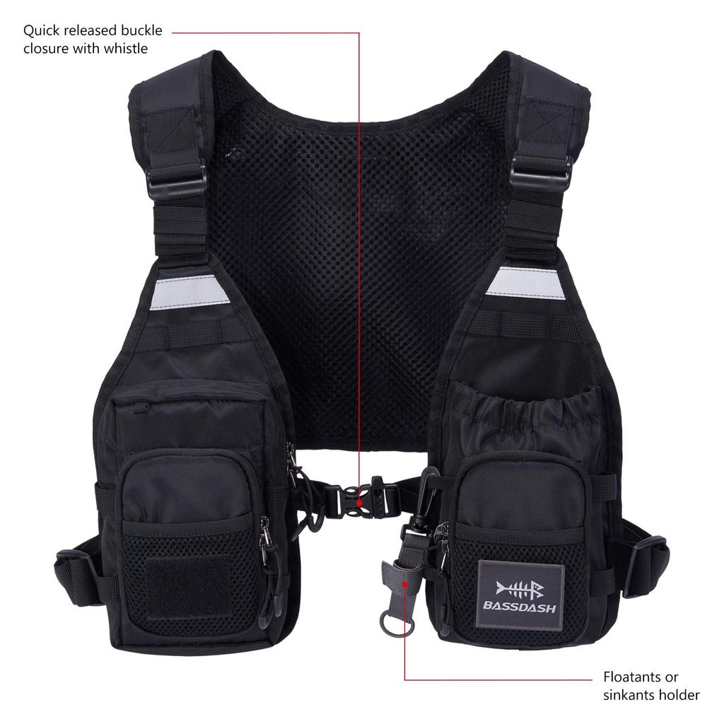 Bass Dash Fishing Fishing Fishing Short Game Vest FV08 [Bassdash] Vest, Lightweight, Unisex, Vest, Vest, (No Buoyancy) (Black)