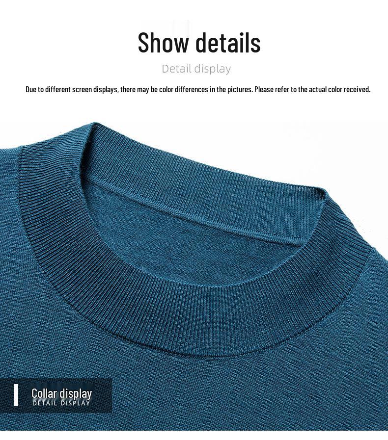 Men's 100% Pure Wool Half-High Neck Sweater, Machine Washable, Thick Base Layer - 2025 Autumn/Winter New Style