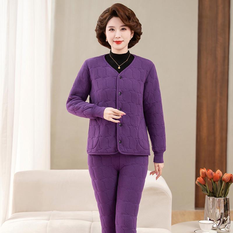 Women's Winter 3-Piece Set: Silk Cotton Coat & Outerwear for Middle-Aged